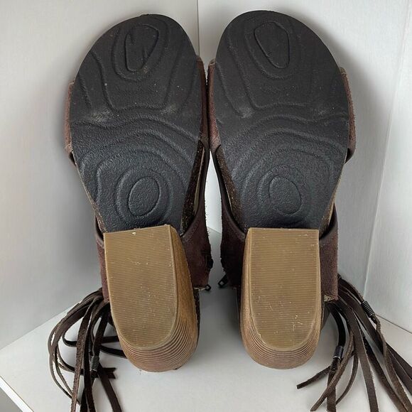 OTBT Free Spirit Chocolate Brown Suede Fringe Trim Slingback Sandals 9 - Picture 5 of 14